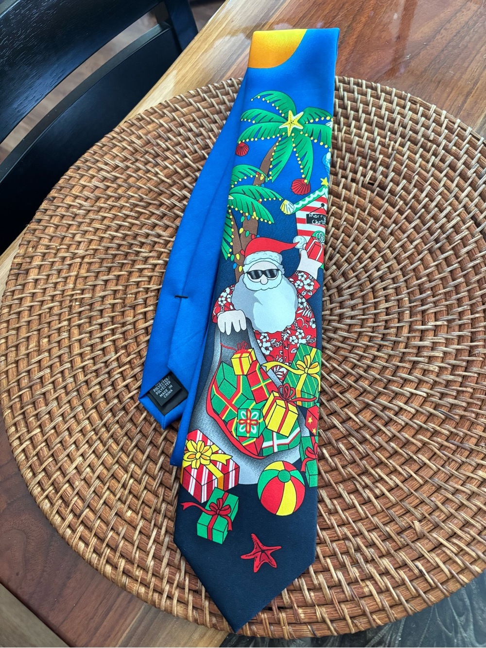 Blue Christmas Santa Beach Print Tie